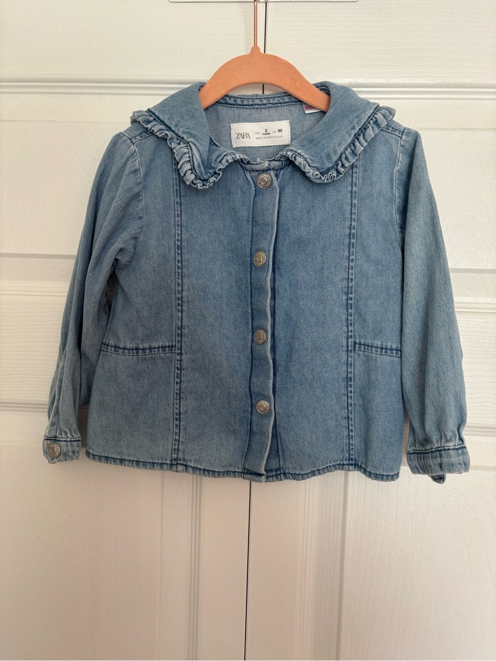 Zara Kids Blue Denim Shirt with Ruffle Collar